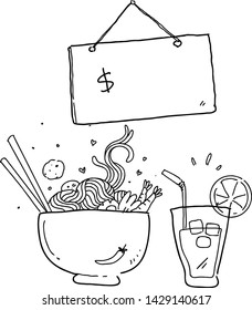 asian noodle doodle white background