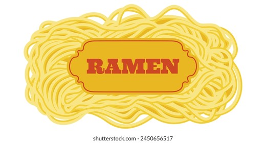 Asian noodle ramen label. Abstract pattern of Italian spaghetti pasta, macaroni. Asian food. Vector illustration.