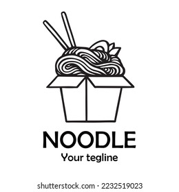 Asian Noodle and ramen logo design template. Chinese noodles in a box. Vector stock illustration.