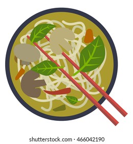 asian noodle soup with mushrooms