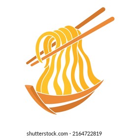 Asian noodles bowl and chopsticks illustration vector  Thai noodles boat bowl logo vector design  Japanese ramen noodles ship bowl logo design concept 

