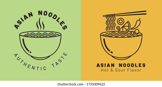 Asian noodles bowl. Line  vector illustration . Flat icon