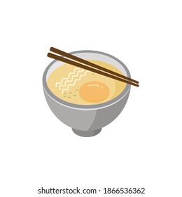 Asian noodles with egg isolated on white background. Fast food vector 
