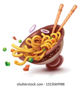 asian noodles realistic illustration