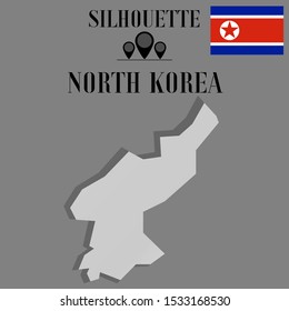 Asian North Korea outline world map silhouette vector illustration, creative design background, national country flag, objects, element, symbols from countries all continents set. 