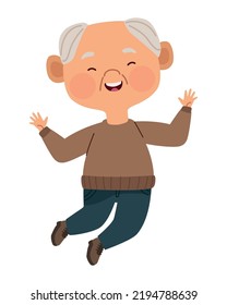 Asian Old Man Jumping Character