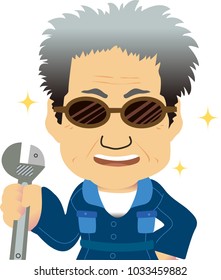 Asian Old man mechanic