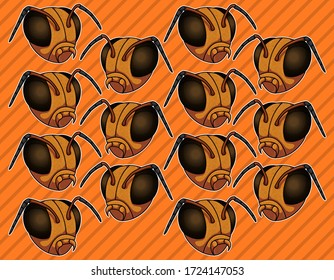 Asian orange giant hornet or Vespa mandarinia head wallpaper over geometric black pattern. Vector illustration