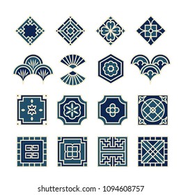 Asian ornament icon, korean, chinese, japanese vector set