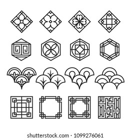 Asian Ornament Icon, Korean, Chinese, Japanese Vector Set