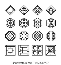 Asian ornament icon, korean, chinese, japanese vector set