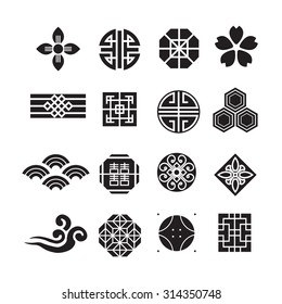 Asian Ornament Icon, Korean, Chinese, Japanese Vector Set