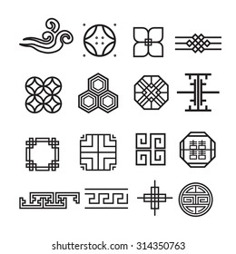 Asian Ornament Icon, Korean, Chinese, Japanese Vector Set