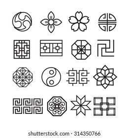 Asian ornament icon, korean, chinese, japanese vector set