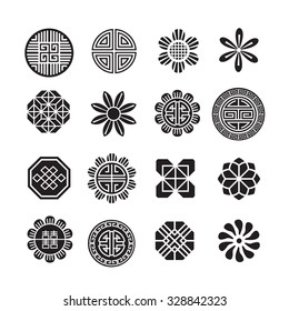 Asian Ornament Icon, Korean, Chinese, Japanese Vector Set