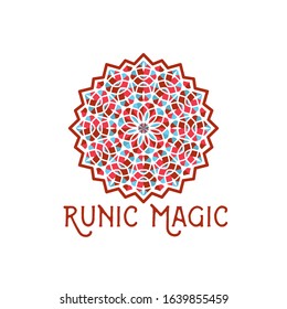 Asian ornamental emblem. Oriental geometric logo template. Vector arabic circular mosaic symbol