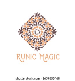 Asian ornamental emblem. Oriental geometric logo template. Vector arabic circular mosaic symbol