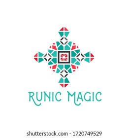 Asian ornamental emblem. Oriental geometric logo template. Vector arabic cross mosaic symbol