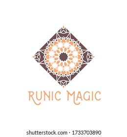 Asian ornamental emblem. Oriental geometric logo template. Vector arabic rhombus mosaic symbol