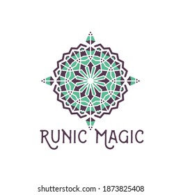 Asian ornamental emblem. Oriental geometric logo template. Vector arabic circular mosaic symbol
