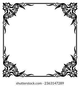 Asian ornamental frame. Kazakh beautiful frame. Damask ornament
