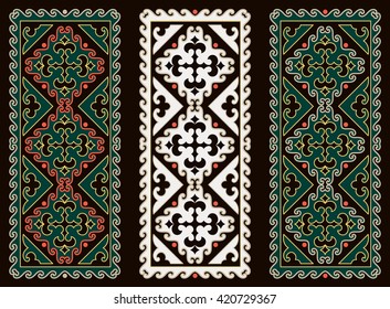 Asian ornaments collection. Historically ornamental of nomadic people. It based on real-Kazakh carpets of felt and wool. Mirror-symmetric illustrations. Region Of Shymkent 