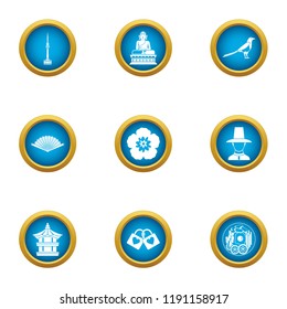 Asian oversight icons set. Flat set of 9 asian oversight vector icons for web isolated on white background