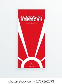 Asian Pacific American Heritage Month vector flyer template with the sun on red background. Identity and heritage. Celebration the contributions of Asian and Pacific Islanders to world culture.