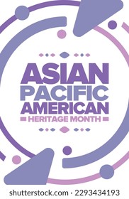 Asian Pacific American Heritage Month in May. Сelebrates the culture, traditions and history of Asian Americans and Pacific Islanders in United States. Vector poster. Illustration with east pattern