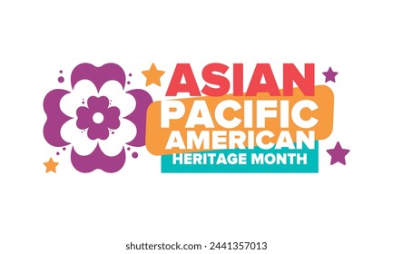 Asian Pacific American Heritage Month. Celebrated in May. It celebrates the culture, traditions and history of Asian Americans and Pacific Islanders in the United States. Poster, card, banner. Vector