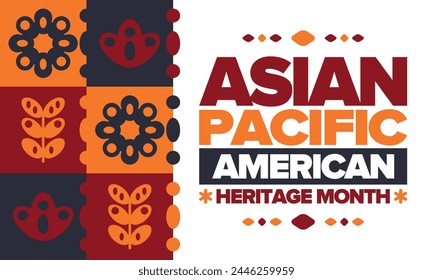 Asian Pacific American Heritage Month in May. Сelebrates the culture, traditions and history of Asian Americans and Pacific Islanders in United States. Vector poster. Illustration with east pattern