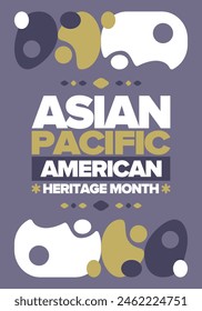 Asian Pacific American Heritage Month in May. Сelebrates the culture, traditions and history of Asian Americans and Pacific Islanders in United States. Vector poster. Illustration with east pattern