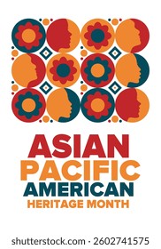 Asian Pacific American Heritage Month. Celebrated in May. It celebrates the culture, traditions and history of Asian Americans and Pacific Islanders in the United States. Poster, card, banner. Vector