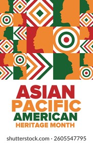 Asian Pacific American Heritage Month. Celebrated in May. It celebrates the culture, traditions and history of Asian Americans and Pacific Islanders in the United States. Poster, card, banner. Vector