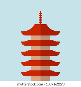 Asian pagoda tower vector icon isolated on light blue background. 
