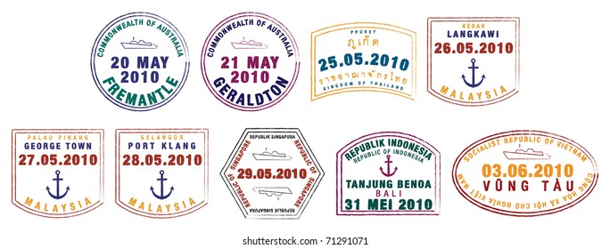 Asian passport stamps in vector format.