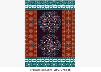Diseño de patrón asiático, patrón étnico geométrico, tela tailandesa, azulejo, alfombra, Vector,
Diseño de ilustración, Flores sobre fondo azul marino

