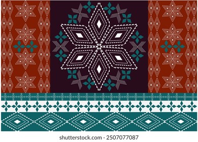 Asian Pattern design, Geometric Ethnic pattern,Thai fabric, tile, carpet, vector,
illustration design, Flowers on navy blue background

