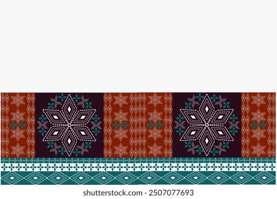 Asian Pattern design, Geometric Ethnic pattern,
Thai fabric, tile, carpet, vector,
illustration design, Flowers on navy brown background
