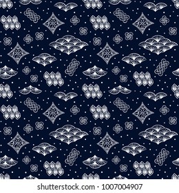 Asian pattern. Kabuki. Japanese doodles. Kabuki theatre elements. Kimono. Asia culture symbols. Oriental ornament. Chinese sketch. Fashion. China. Japan. Singapore. Korea. Vietnam. Fabric design.