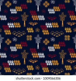 Asian pattern. Kabuki. Japanese doodles. Kabuki theatre elements. Kimono. Asia culture symbols. Oriental ornament. Chinese sketch. Fashion. China. Japan. Singapore. Korea. Vietnam. Fabric design.
