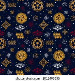 Asian pattern. Kabuki. Japanese doodles. Kabuki theatre elements. Kimono. Asia culture symbols. Oriental ornament. Chinese sketch. Fashion. China. Japan. Singapore. Korea. Vietnam. Fabric design.