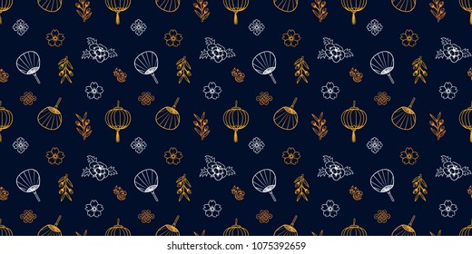 Asian pattern. Kabuki. Japanese doodles. Kabuki theatre elements. Kimono. Asia culture symbols. Oriental ornament. Chinese sketch. Fashion. China. Japan. Singapore. Korea. Vietnam. Fabric design.