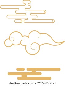 Asian patterns and clouds, flat vector