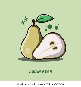 Pear asiático sobre ilustración vectorial, simple y lindo. Adecuado para libros o contenidos infantiles que muestren una impresión simple y divertida o para el diseño de jugos.