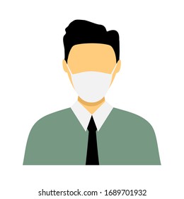 Asian people wearing face masks, air pollution, contaminated air, world pollution. Modern flat vector illustration. Coronavirus concept isolated on white