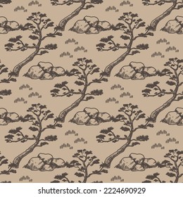 Asian pine tree vector seamless pattern