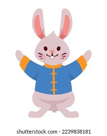 asian rabbit with blue suit character