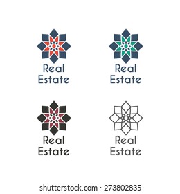 Asian real estate logo templates set. Vector ethnic ornamental design for agency, house and apartment rental, construction services or apartment repairs.