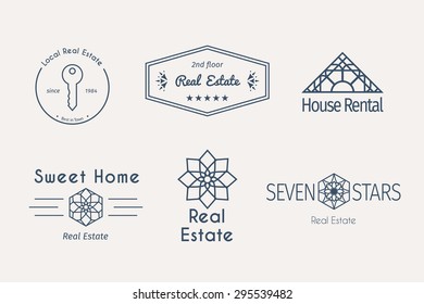 Asian real estate logo templates set. Vector ethnic ornamental design for agency, house and apartment rental, construction services or apartment repairs.